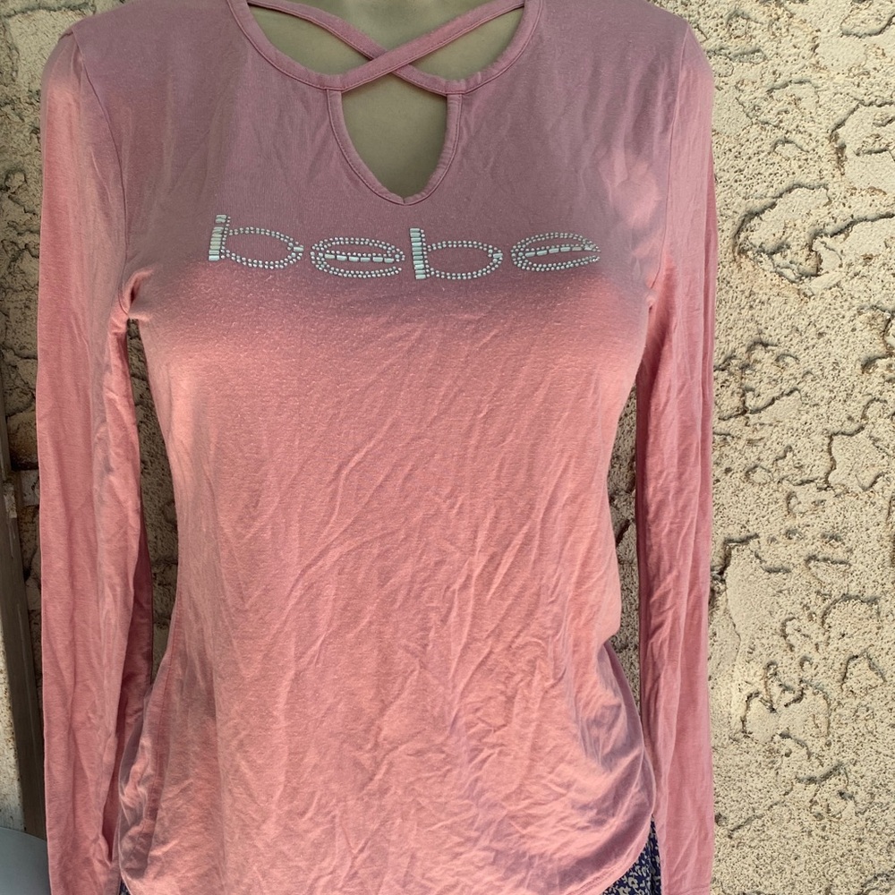 Bebe Blush Long Sleeve Tee with Crystal Logo